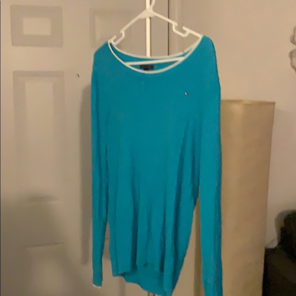 Tommy Hilfiger Teal with white cable sweater